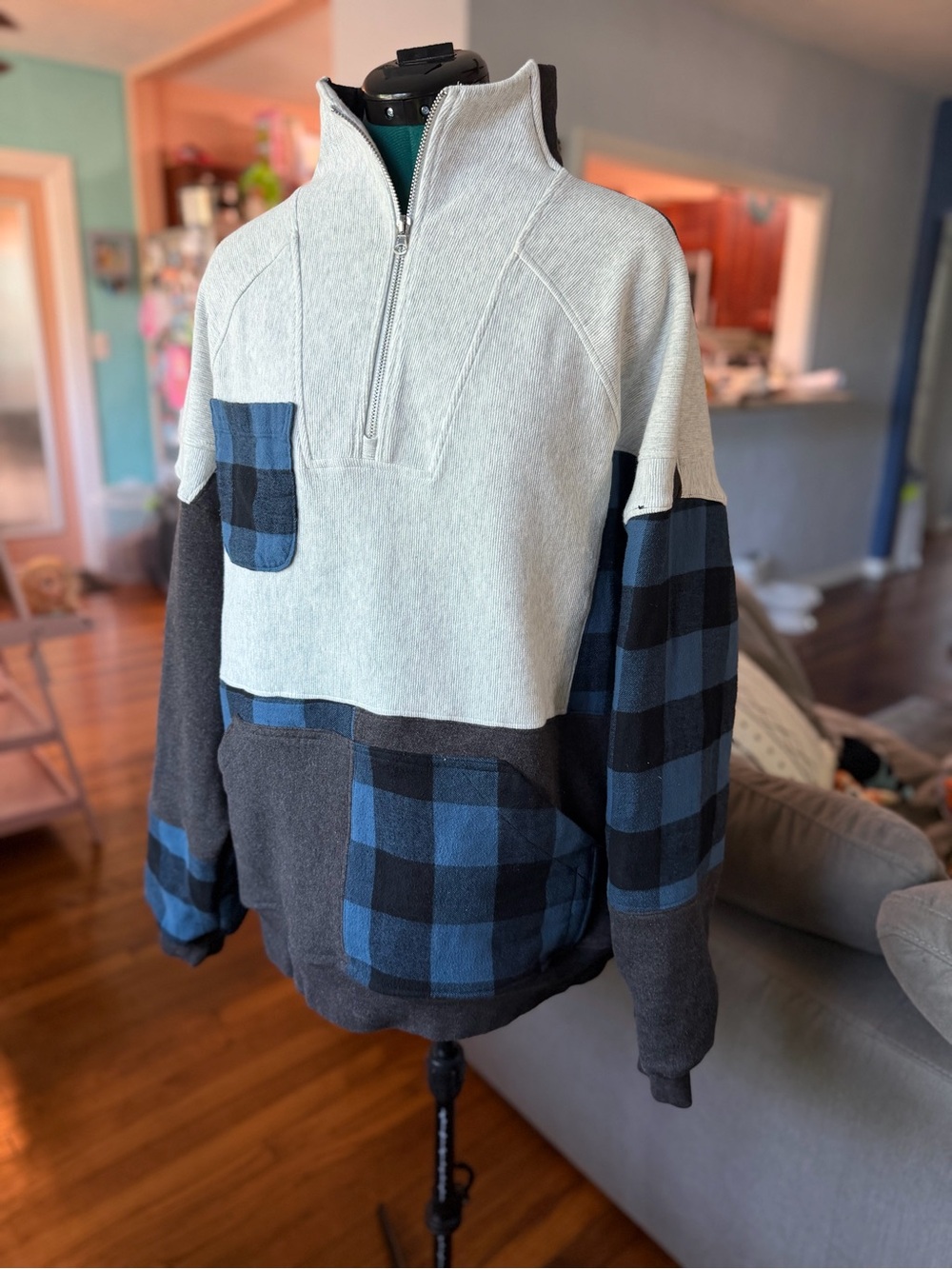 Unisex Upcycled Half-Zip oversize Pullover Sweatshirt